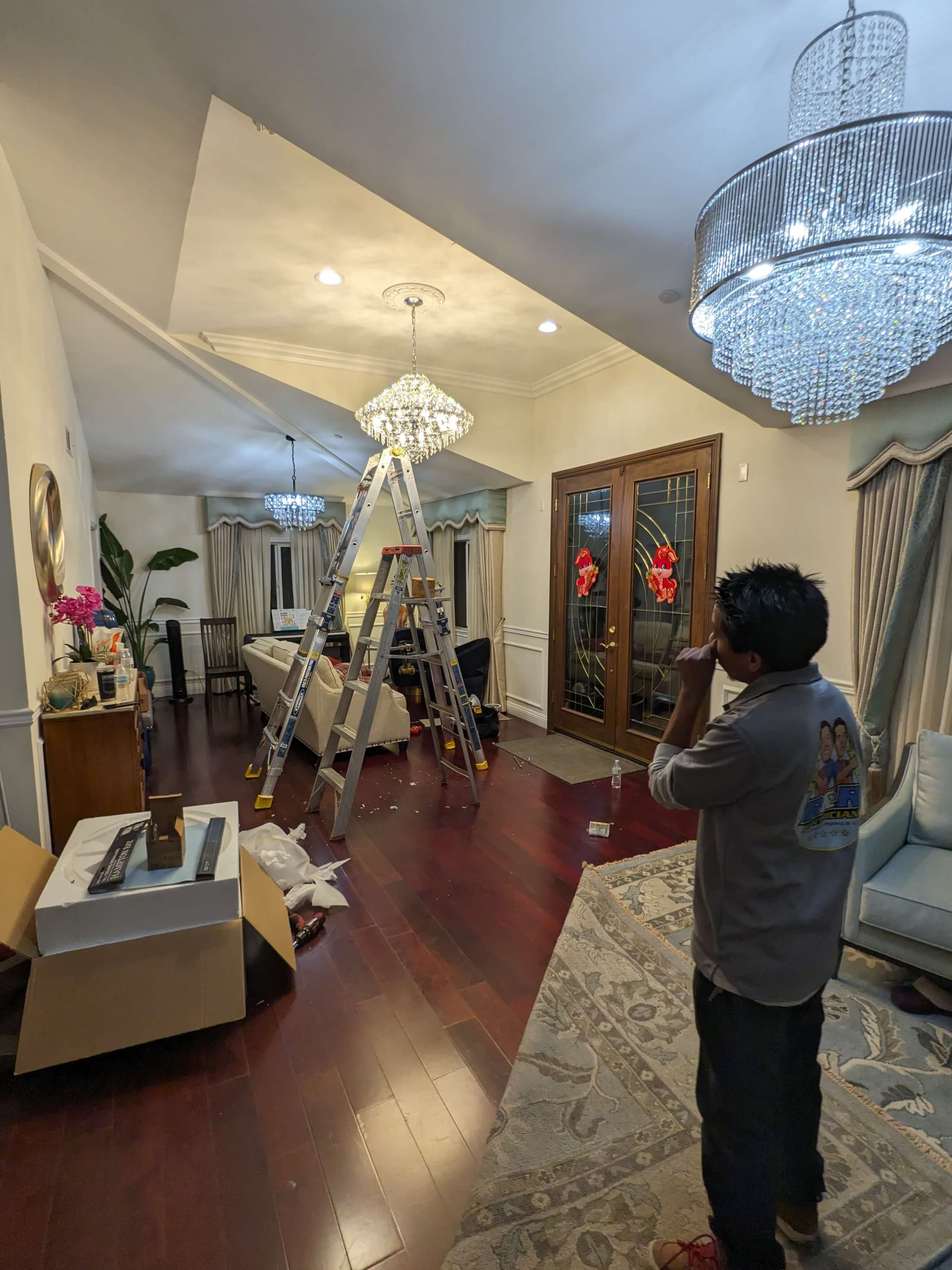 Multiple chandeliers installed in Los Angeles home by RnR Electrician