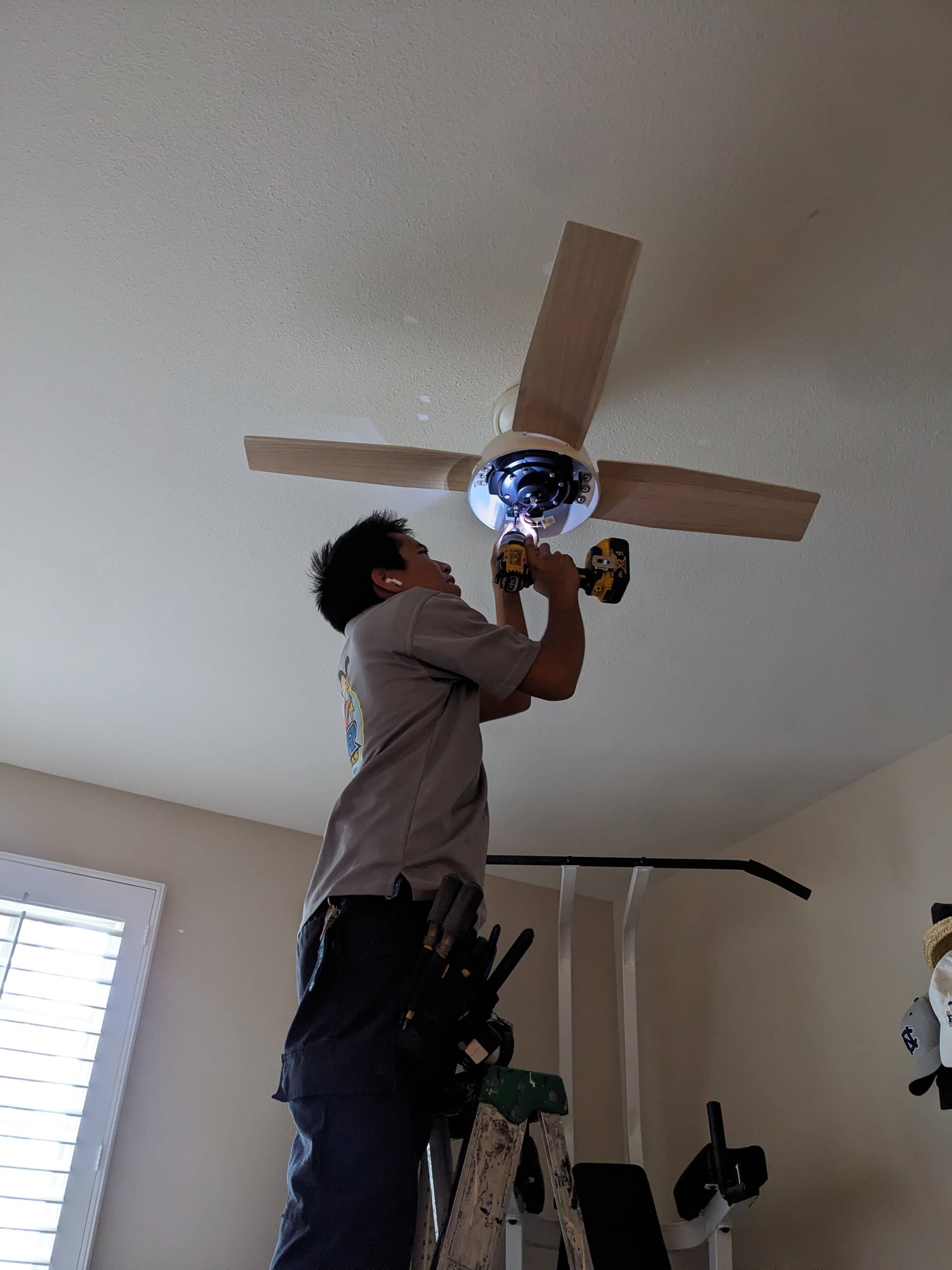 Brown ceiling fan professionally installed in Los Angeles home