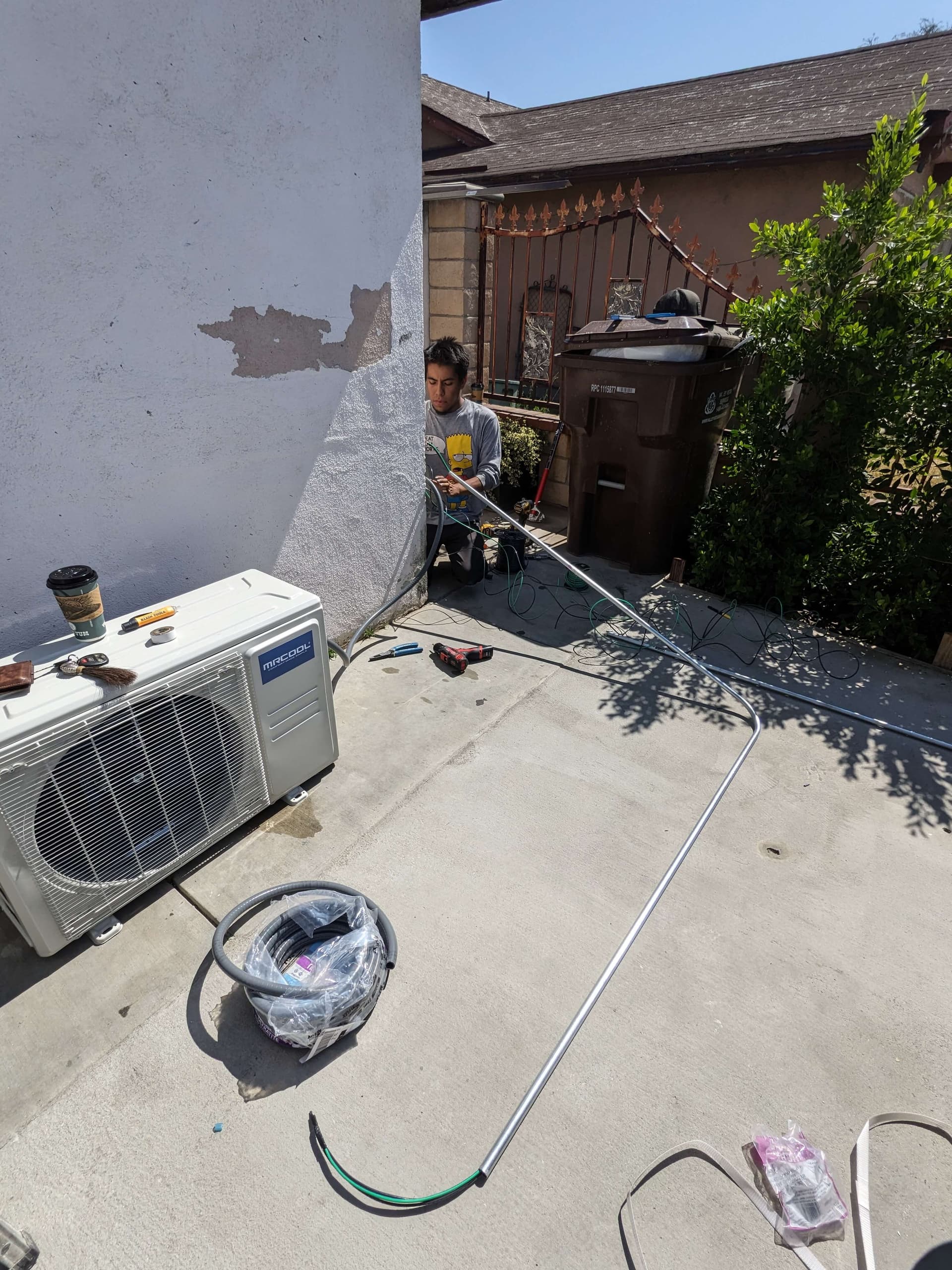 Mini-split outdoor condenser unit installed with electrical disconnect