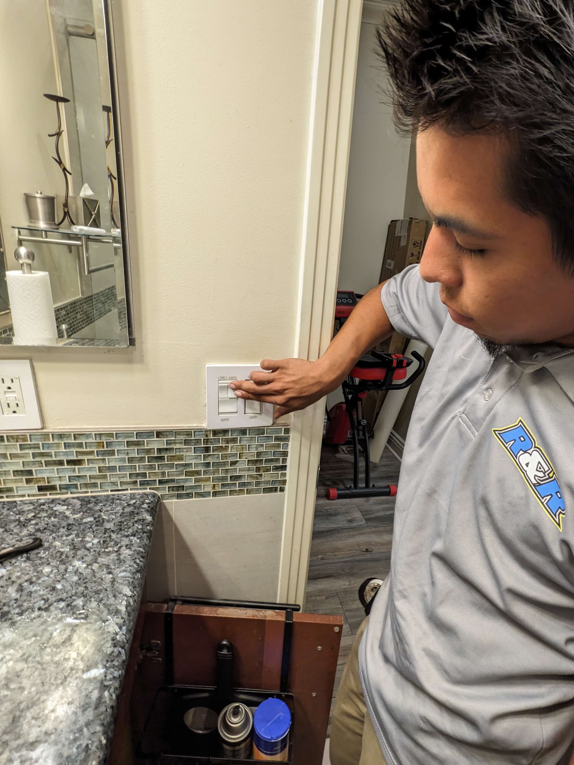 Bathroom combination heater and switch unit wiring installation