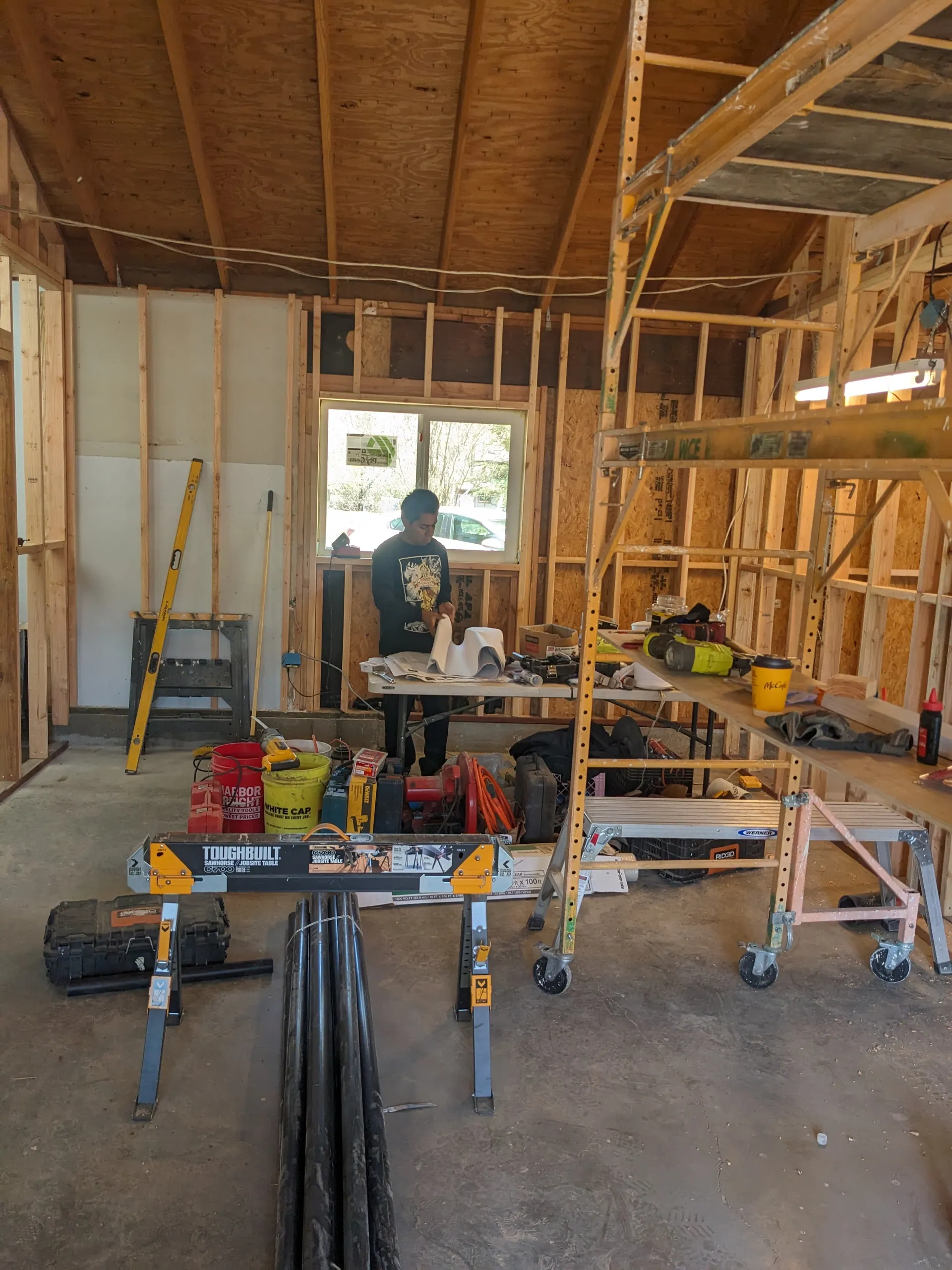 New construction electrical rough-in wiring in progress