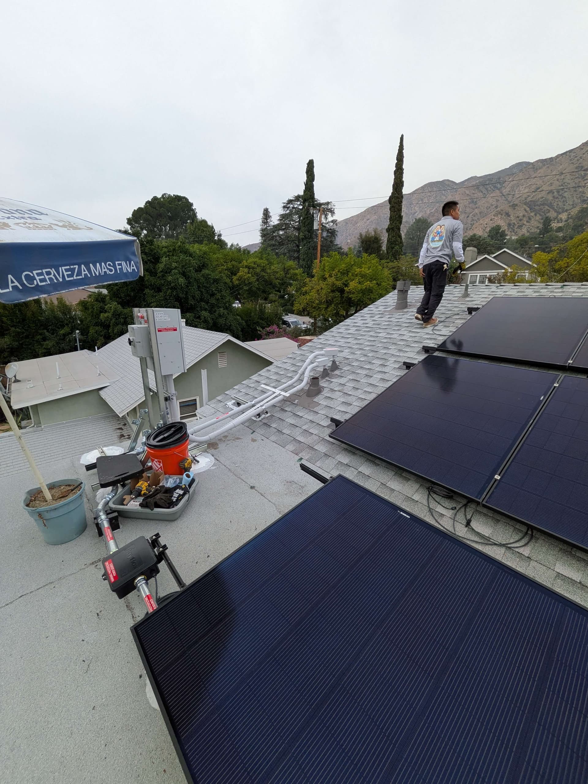 Solar panels installed on roof with electrical connections in Los Angeles